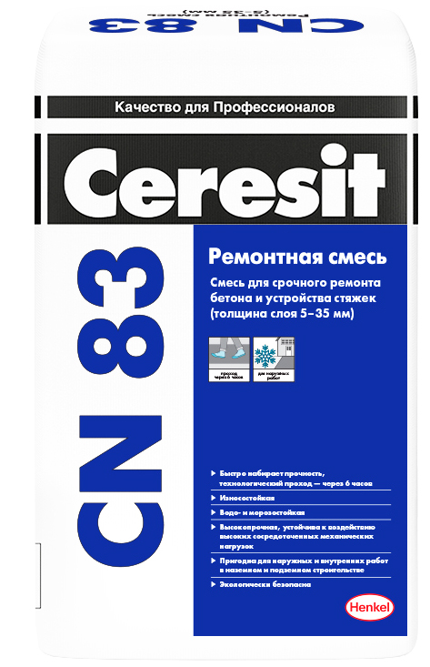 Раствор ремонтный для полов, бетона  CERESIT CN 83, 25 кг купить - ТеплоСтрой