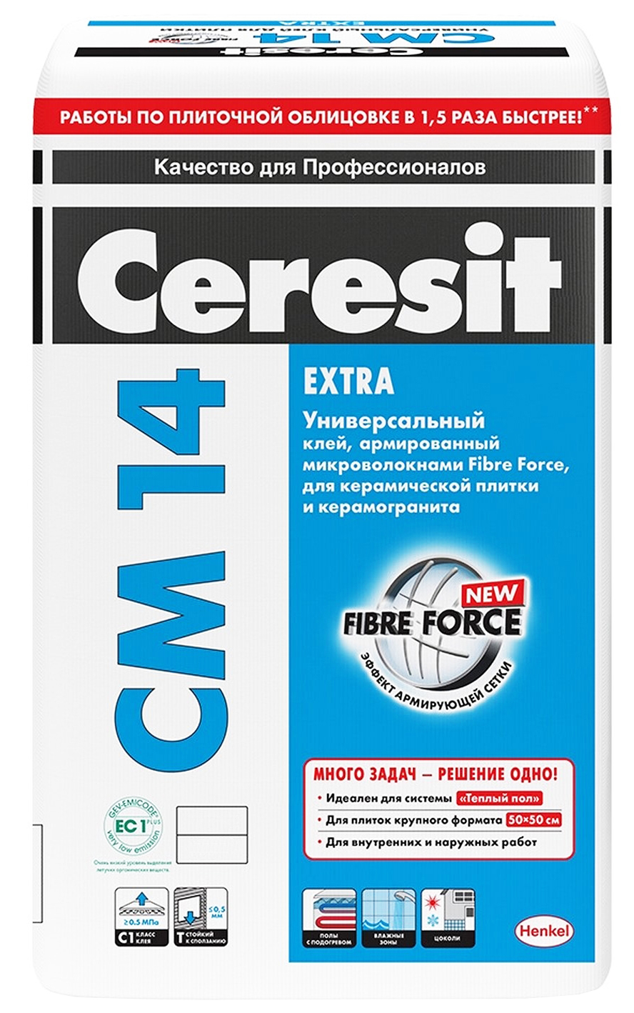 Клей для плитки CERESIT CM 14 Extra, 25кг  купить - ТеплоСтрой